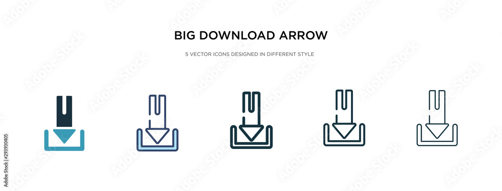 big download arrow icon in different style vector illustration. two colored and black big download arrow vector icons designed in filled, outline, line and stroke style can be used for web, mobile, big download arrow icon in different style vector illustration. two colored and black big download arrow vector icons designed in filled, outline, line and stroke style can be used for web, mobile,