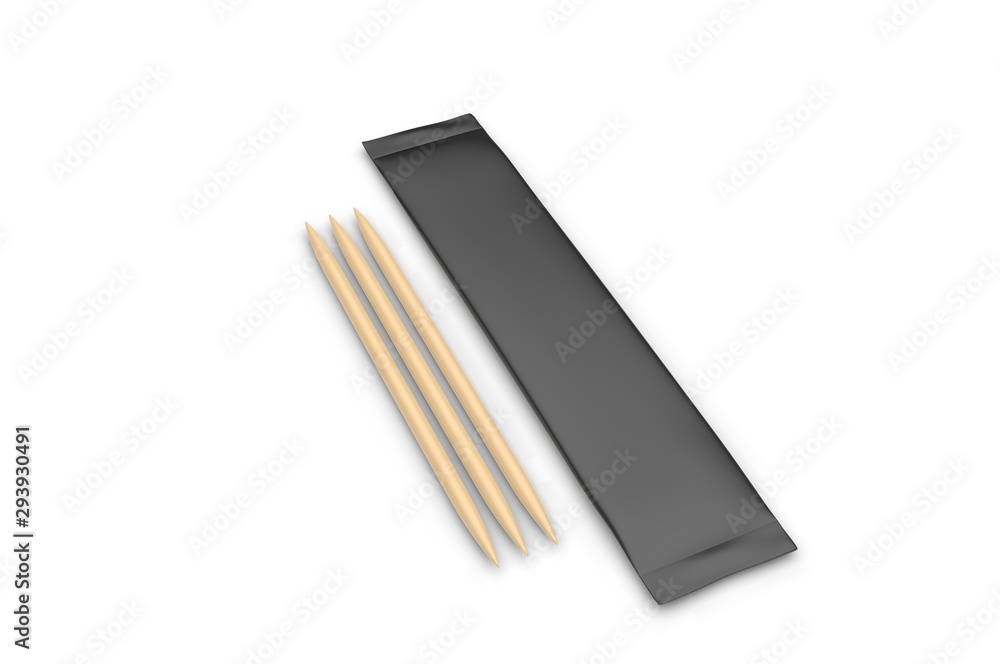Tooth pick with sachet packaging for branding. 3d render illustration. Tooth pick with sachet packaging for branding. 3d render illustration.