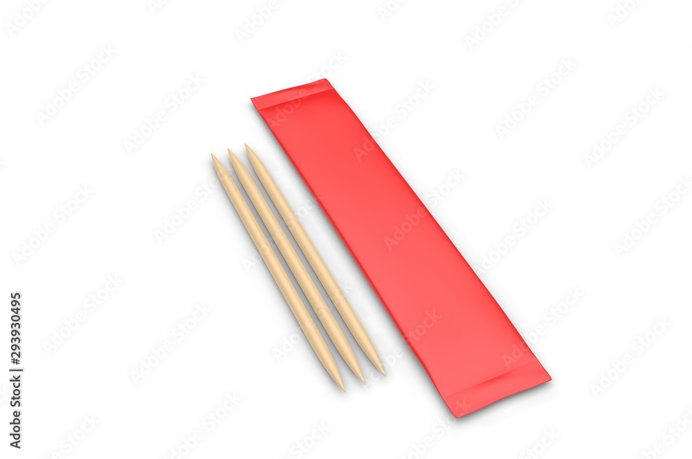 Fototapeta premium Tooth pick with sachet packaging for branding. 3d render illustration.