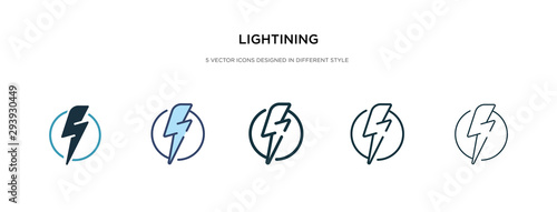 lightining icon in different style vector illustration. two colored and black lightining vector icons designed in filled, outline, line and stroke style can be used for web, mobile, ui photo