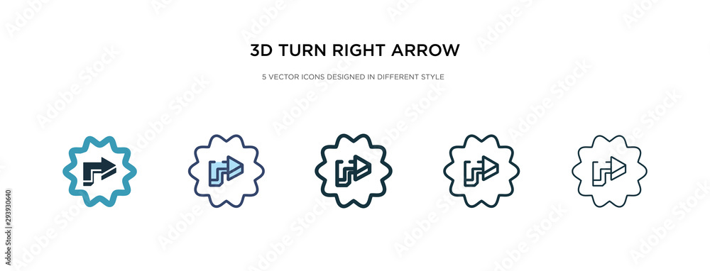 3d turn right arrow icon in different style vector illustration. two colored and black 3d turn right arrow vector icons designed in filled, outline, line and stroke style can be used for web,