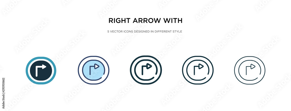right arrow with turn icon in different style vector illustration. two colored and black right arrow with turn vector icons designed in filled, outline, line and stroke style can be used for web,