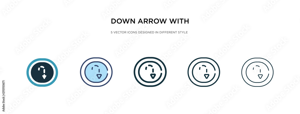 down arrow with broken lines icon in different style vector illustration. two colored and black down arrow with broken lines vector icons designed in filled, outline, line and stroke style can be