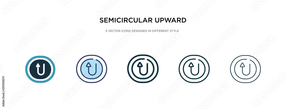 semicircular upward arrow icon in different style vector illustration. two colored and black semicircular upward arrow vector icons designed in filled, outline, line and stroke style can be used for