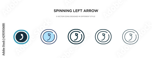 spinning left arrow icon in different style vector illustration. two colored and black spinning left arrow vector icons designed in filled, outline, line and stroke style can be used for web,