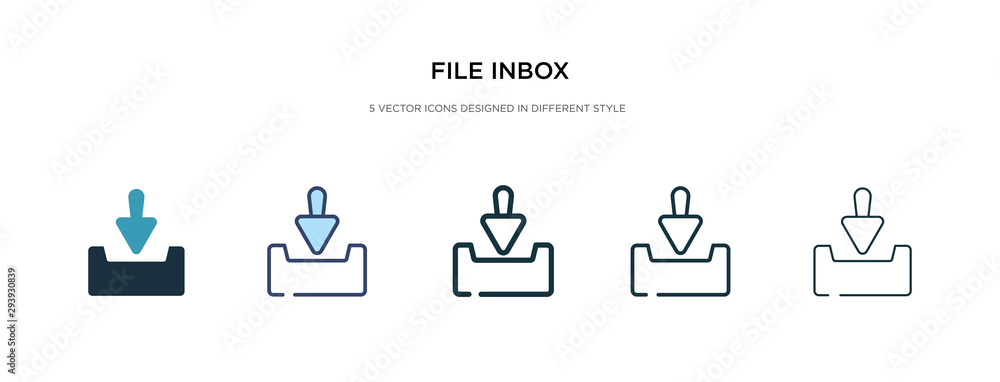 file inbox icon in different style vector illustration. two colored and black file inbox vector icons designed in filled, outline, line and stroke style can be used for web, mobile, ui file inbox icon in different style vector illustration. two colored and black file inbox vector icons designed in filled, outline, line and stroke style can be used for web, mobile, ui