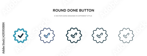 round done button icon in different style vector illustration. two colored and black round done button vector icons designed in filled, outline, line and stroke style can be used for web, mobile, ui