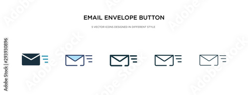 email envelope button icon in different style vector illustration. two colored and black email envelope button vector icons designed in filled, outline, line and stroke style can be used for web,