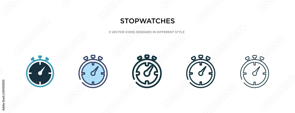 stopwatches icon in different style vector illustration. two colored and black stopwatches vector icons designed in filled, outline, line and stroke style can be used for web, mobile, ui