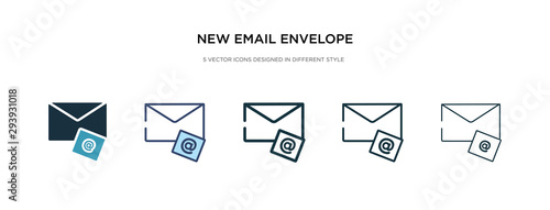 new email envelope icon in different style vector illustration. two colored and black new email envelope vector icons designed in filled, outline, line and stroke style can be used for web, mobile,