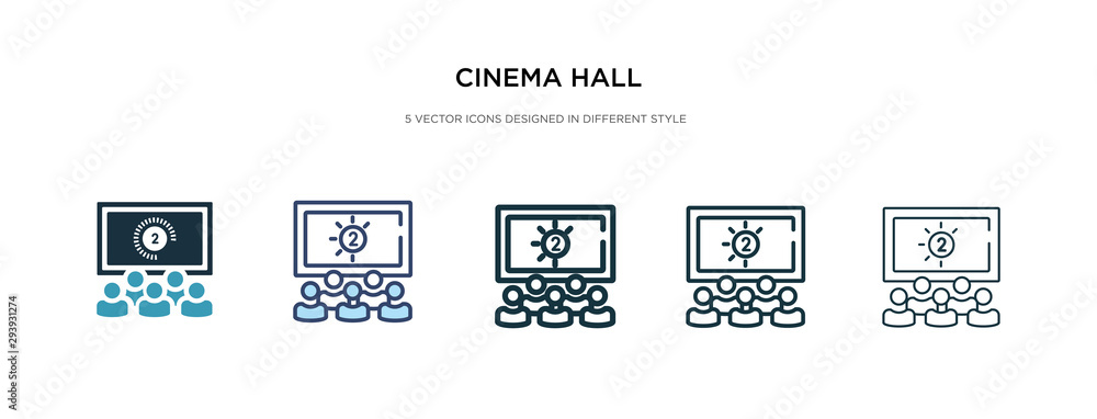 cinema hall icon in different style vector illustration. two colored and black cinema hall vector icons designed in filled, outline, line and stroke style can be used for web, mobile, ui