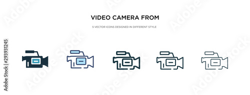 video camera from side view icon in different style vector illustration. two colored and black video camera from side view vector icons designed in filled, outline, line and stroke style can be used