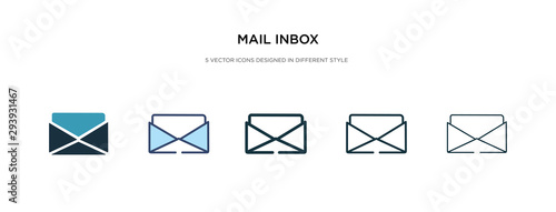 mail inbox icon in different style vector illustration. two colored and black mail inbox vector icons designed in filled, outline, line and stroke style can be used for web, mobile, ui