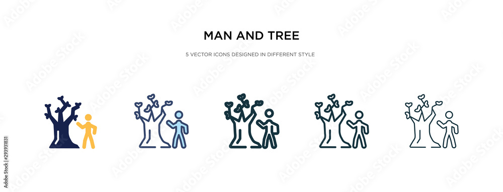 man and tree icon in different style vector illustration. two colored and black man and tree vector icons designed in filled, outline, line stroke style can be used for web, mobile, ui