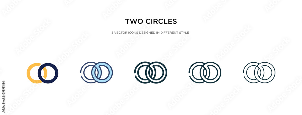two circles icon in different style vector illustration. two colored and black two circles vector icons designed in filled, outline, line and stroke style can be used for web, mobile, ui two circles icon in different style vector illustration. two colored and black two circles vector icons designed in filled, outline, line and stroke style can be used for web, mobile, ui