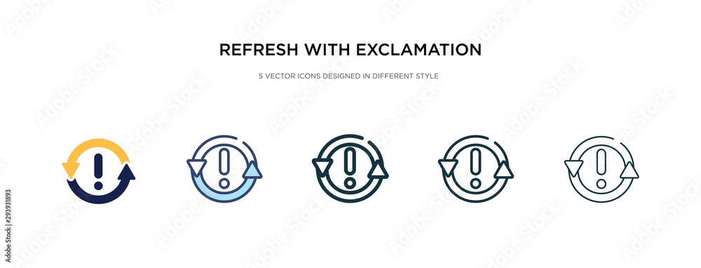 refresh with exclamation icon in different style vector illustration. two colored and black refresh with exclamation vector icons designed in filled, outline, line and stroke style can be used for refresh with exclamation icon in different style vector illustration. two colored and black refresh with exclamation vector icons designed in filled, outline, line and stroke style can be used for