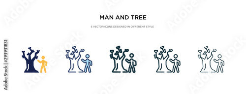 man and tree icon in different style vector illustration. two colored and black man and tree vector icons designed in filled, outline, line stroke style can be used for web, mobile, ui
