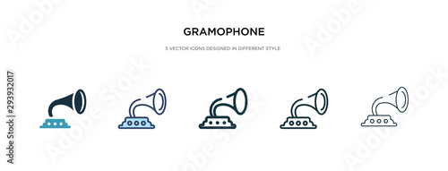 gramophone icon in different style vector illustration. two colored and black gramophone vector icons designed in filled, outline, line and stroke style can be used for web, mobile, ui