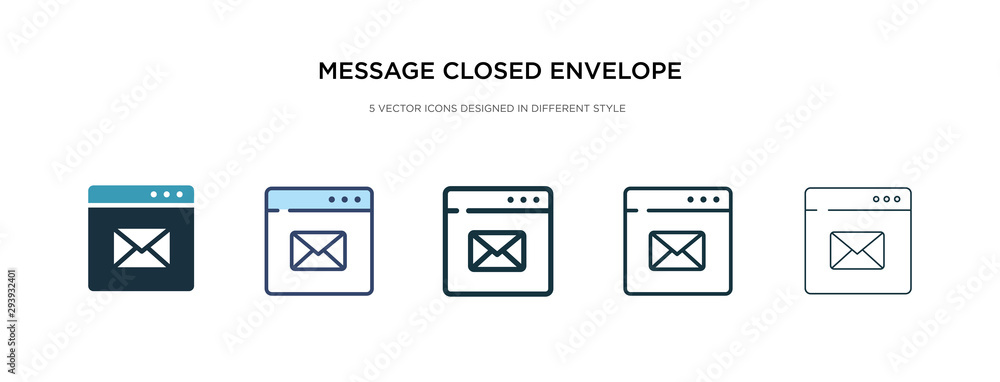 message closed envelope icon in different style vector illustration. two colored and black message closed envelope vector icons designed in filled, outline, line and stroke style can be used for