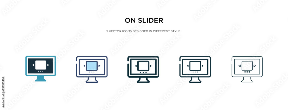 on slider icon in different style vector illustration. two colored and black on slider vector icons designed in filled, outline, line and stroke style can be used for web, mobile, ui on slider icon in different style vector illustration. two colored and black on slider vector icons designed in filled, outline, line and stroke style can be used for web, mobile, ui