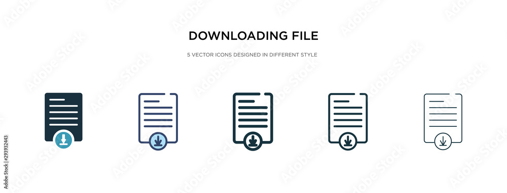 downloading file icon in different style vector illustration. two colored and black downloading file vector icons designed in filled, outline, line and stroke style can be used for web, mobile, ui downloading file icon in different style vector illustration. two colored and black downloading file vector icons designed in filled, outline, line and stroke style can be used for web, mobile, ui