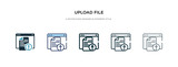 upload file icon in different style vector illustration. two colored and black upload file vector icons designed in filled, outline, line and stroke style can be used for web, mobile, ui