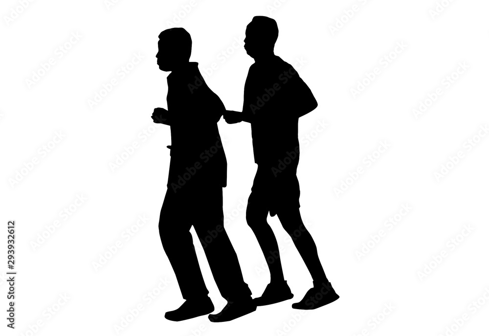 silhouette woman and man run exercise for Health At area Stadium Outdoors. silhouette woman and man run exercise for Health At area Stadium Outdoors.