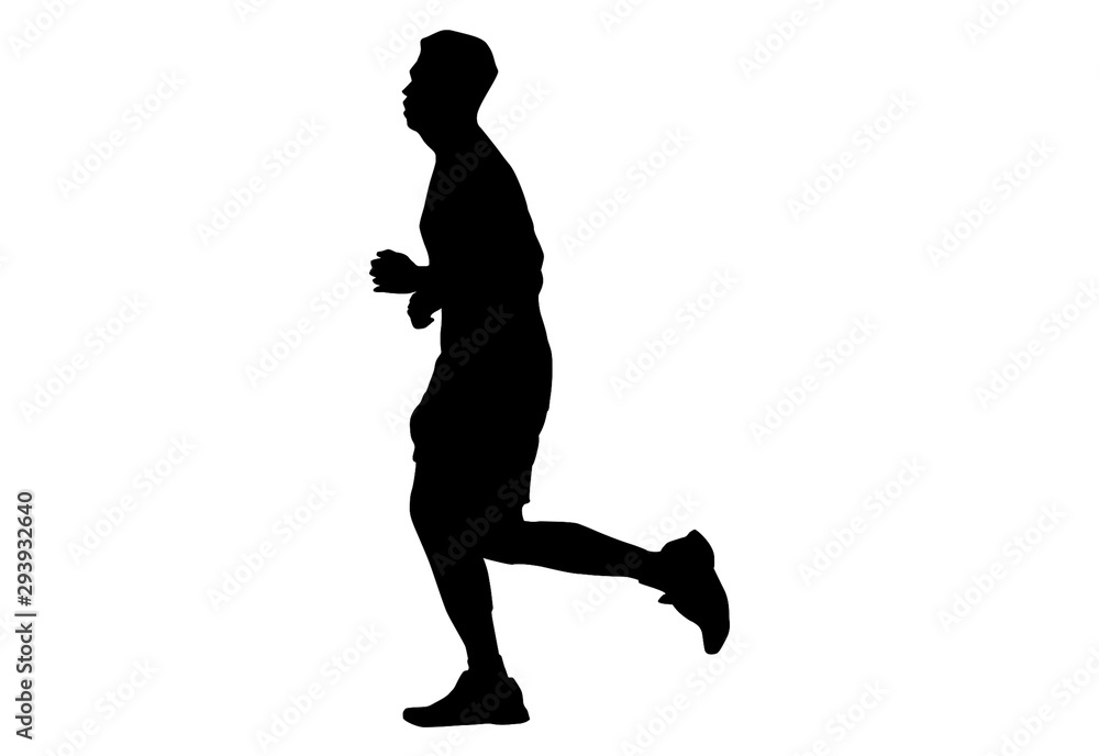 Silhouette running.This is men run exercise for Health At area Stadium Outdoors on white background with clipping path.