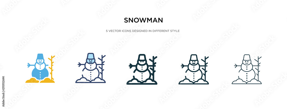 snowman icon in different style vector illustration. two colored and black snowman vector icons designed in filled, outline, line and stroke style can be used for web, mobile, ui