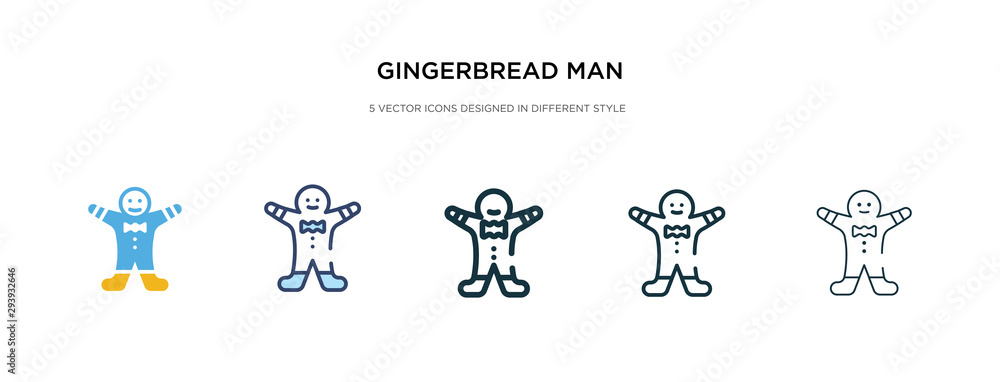 gingerbread man icon in different style vector illustration. two colored and black gingerbread man vector icons designed in filled, outline, line and stroke style can be used for web, mobile, ui gingerbread man icon in different style vector illustration. two colored and black gingerbread man vector icons designed in filled, outline, line and stroke style can be used for web, mobile, ui