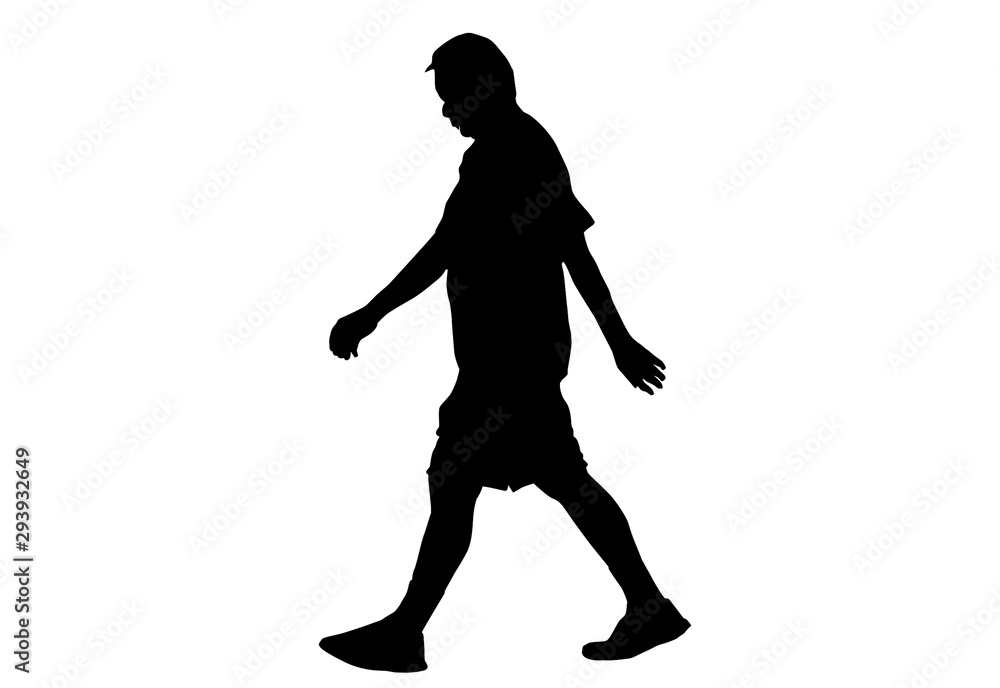 Silhouette running.This is men run exercise for Health At area Stadium Outdoors on white background with clipping path.