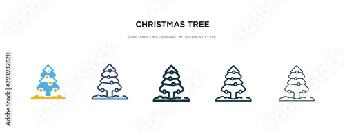 christmas tree icon in different style vector illustration. two colored and black christmas tree vector icons designed in filled, outline, line and stroke style can be used for web, mobile, ui