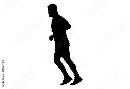 Silhouette running.This is men run exercise for Health At area Stadium Outdoors on white background with clipping path.
