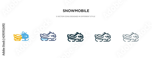 snowmobile icon in different style vector illustration. two colored and black snowmobile vector icons designed in filled, outline, line and stroke style can be used for web, mobile, ui