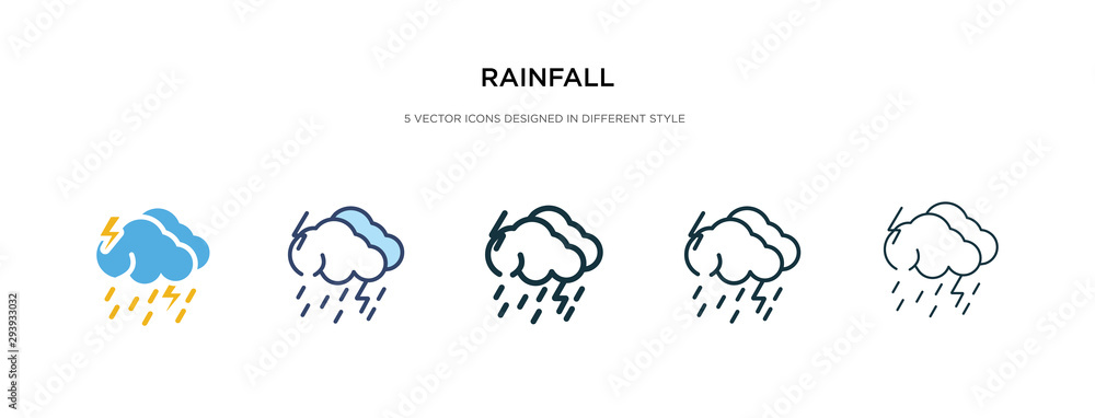 rainfall icon in different style vector illustration. two colored and black rainfall vector icons designed in filled, outline, line and stroke style can be used for web, mobile, ui