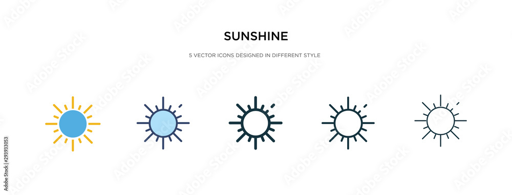 sunshine icon in different style vector illustration. two colored and black sunshine vector icons designed in filled, outline, line and stroke style can be used for web, mobile, ui sunshine icon in different style vector illustration. two colored and black sunshine vector icons designed in filled, outline, line and stroke style can be used for web, mobile, ui