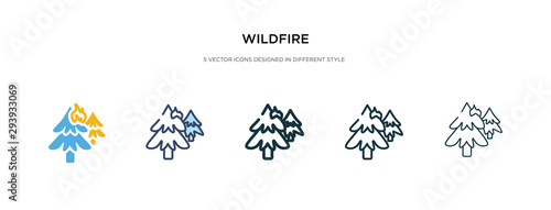 wildfire icon in different style vector illustration. two colored and black wildfire vector icons designed in filled, outline, line and stroke style can be used for web, mobile, ui
