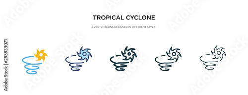 tropical cyclone icon in different style vector illustration. two colored and black tropical cyclone vector icons designed in filled, outline, line and stroke style can be used for web, mobile, ui