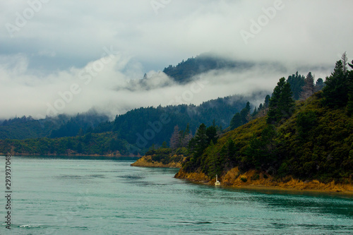 Moody bad weather in the Marlborough Sounds in New Zealand