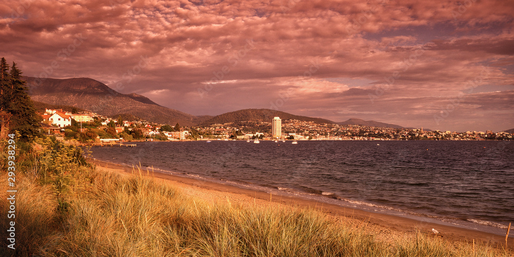 View of city of Hobart and Mount Wellington