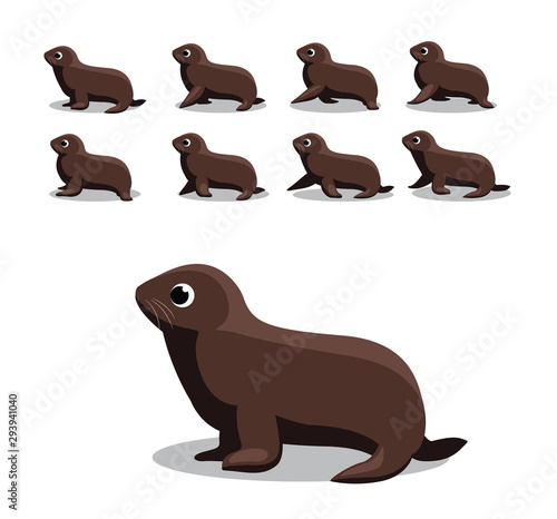 Baby Sea Lion Walking Side Cartoon Animation Frame Vector