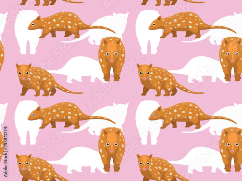 Cute Australian Animal Cartoon Tiger Quoll Vector Seamless Background Wallpaper