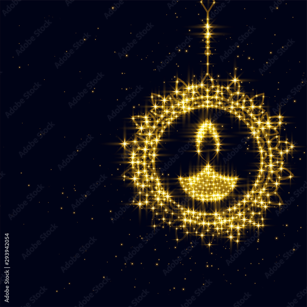 sparking diwali diya decoration on black background Stock Vector | Adobe  Stock