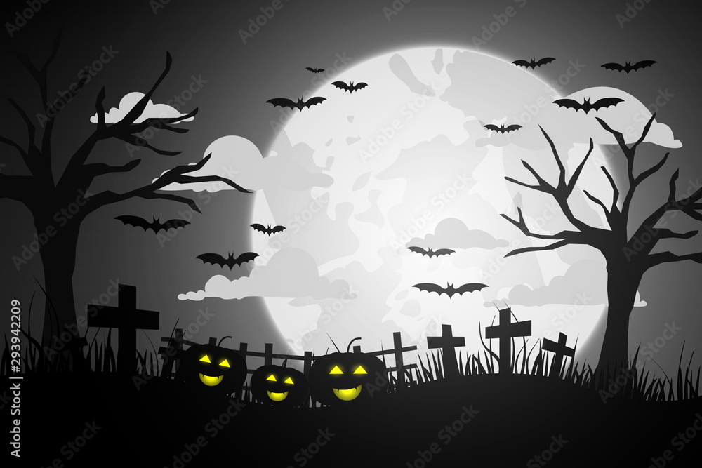Halloween night background with pumpkin, Vector illustration.