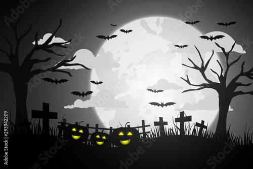 Halloween night background with pumpkin, Vector illustration.