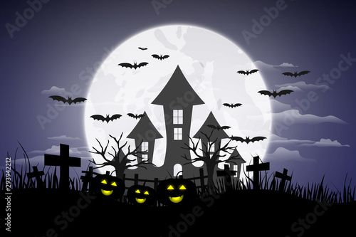 Halloween night background with pumpkin, Vector illustration.