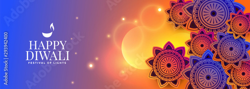 colorful decorative happy diwali glowing banner design