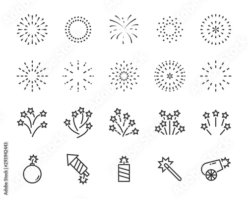 set of firework icons, celebration, star, sparkling, boom