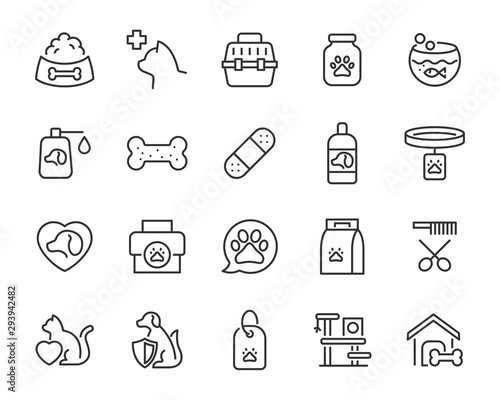 set of pet icons, pet shop, puppy, kit