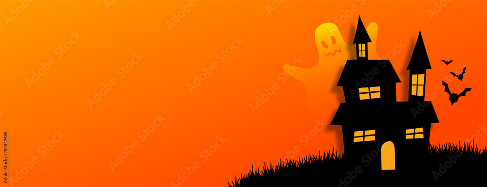 flat style halloweeb orange banner with scary house flat style halloweeb orange banner with scary house